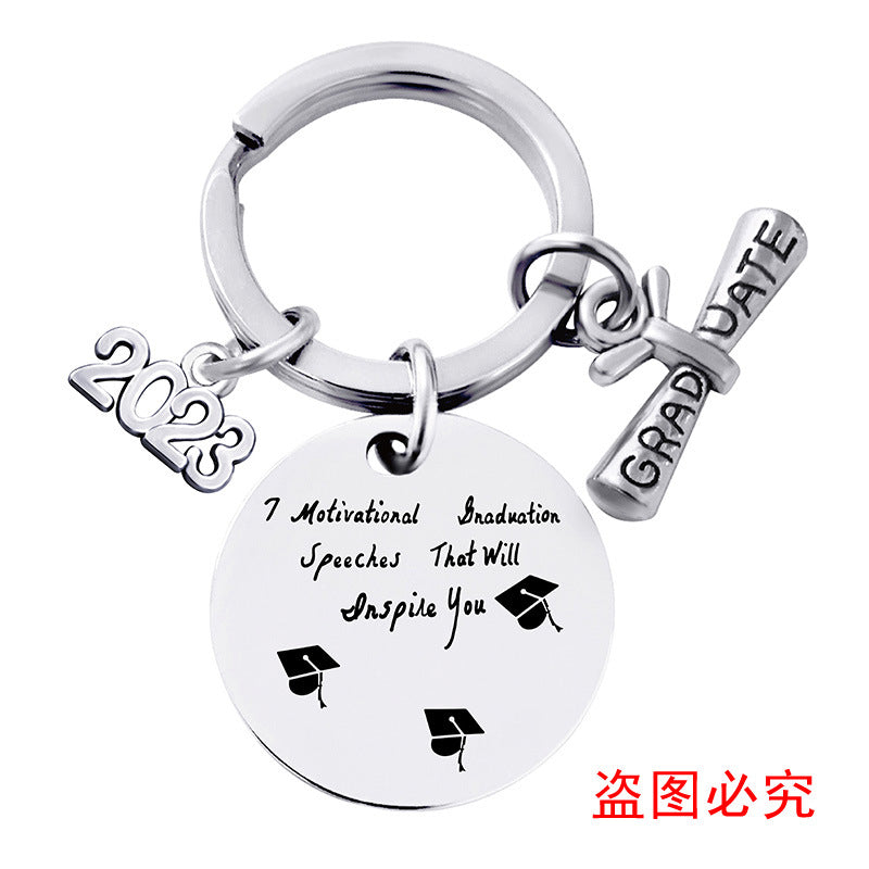 Wholesale Graduation Season Gift Lettering Round Metal Keychain